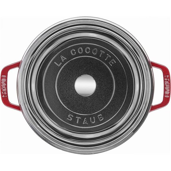 Staub NWT Cast Iron Dutch Oven 4-qt Round Cocotte with Glass Lid, Cherry - Picture 3 of 3